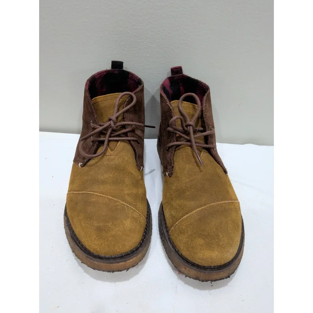 Toms Brown Suede Lace Up Chukka Boots Wedge men's Size 8.5